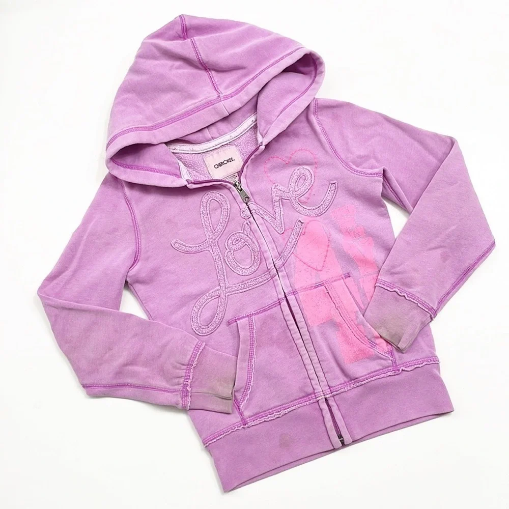 Cherokee purple Love heart zip up girls jacket with hood
